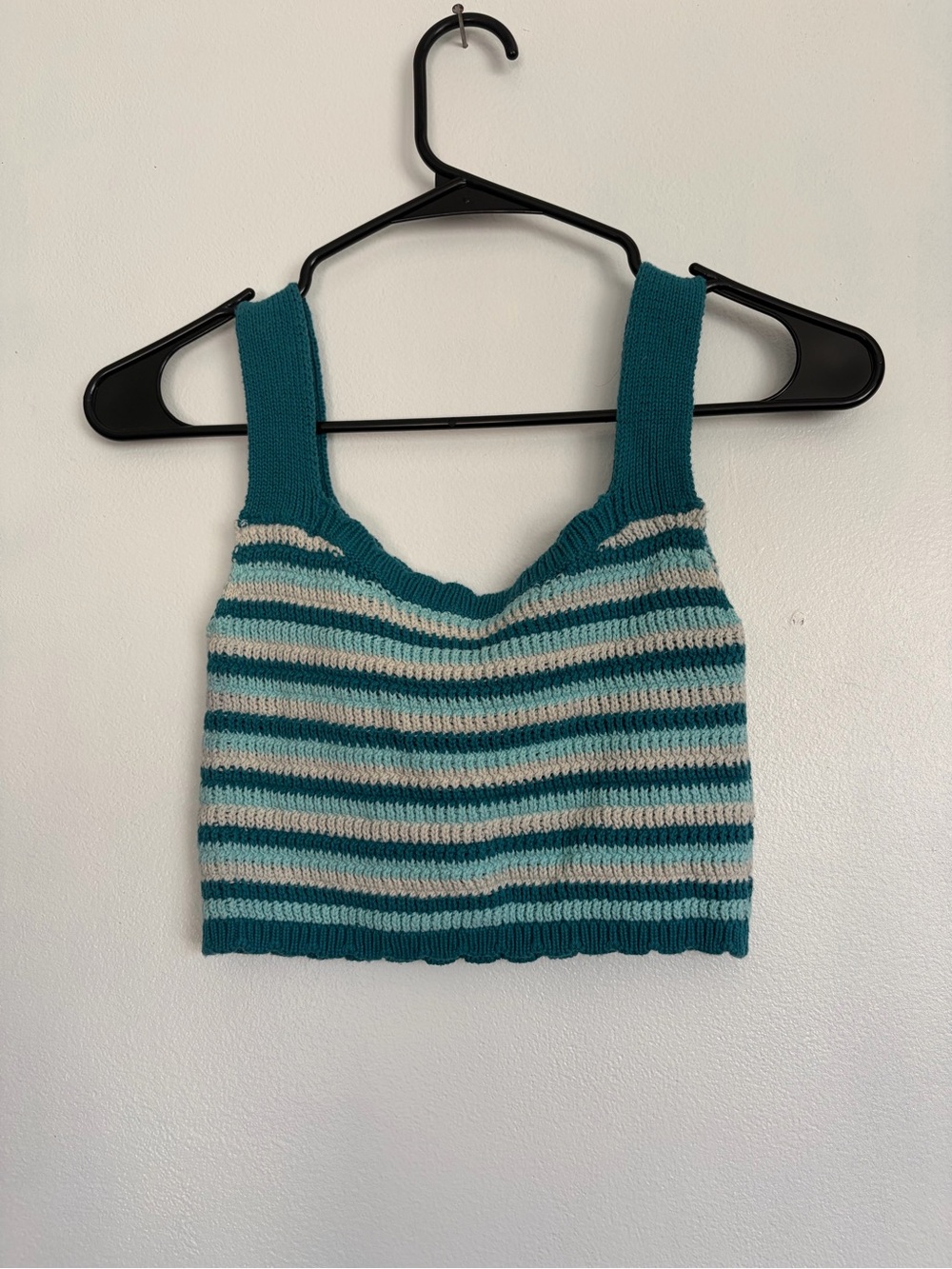 Striped Teal & Cream Knit Tank Top